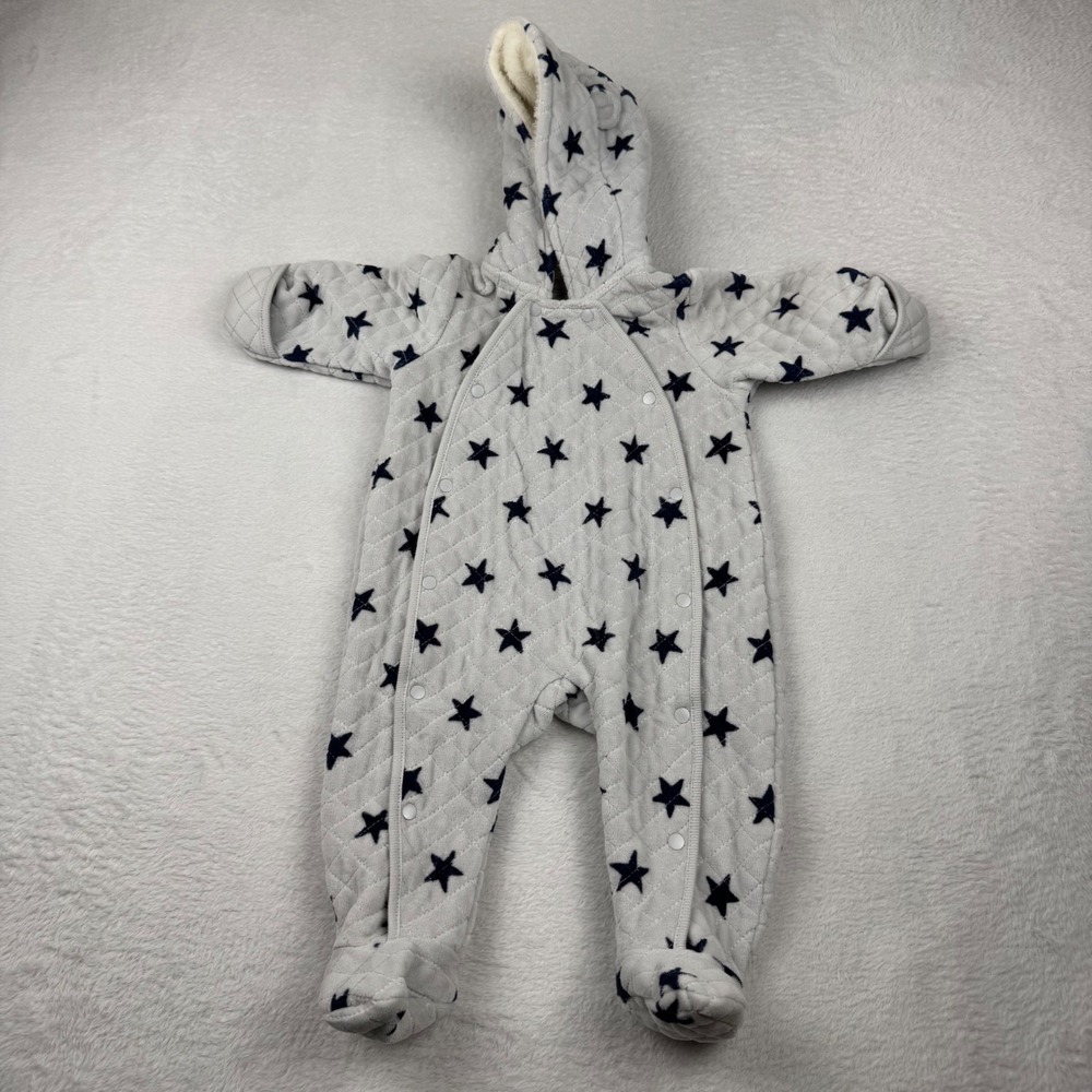 Nordstrom Baby Star Quilted Pram Suit‎ Unisex 9M Gray Navy Blue